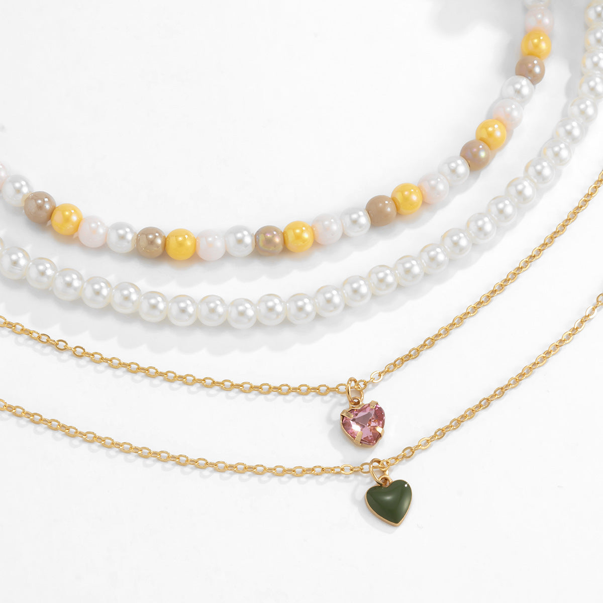 Dainty Pearl and Heart Pendant Multilayer Necklace Set