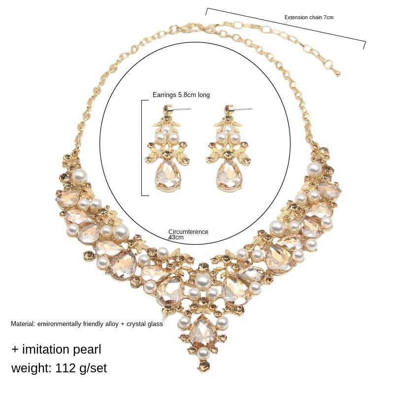 Opulent Crystal Pearl Necklace and Teardrop Gemstone Necklace Set