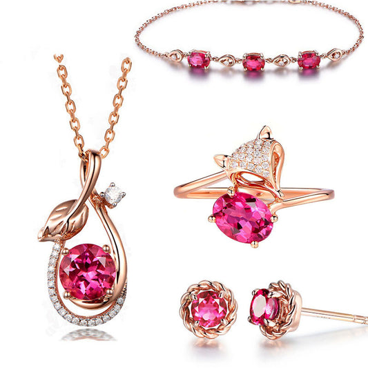 Red Tourmaline Jewelry Set with Rose Gold Finish