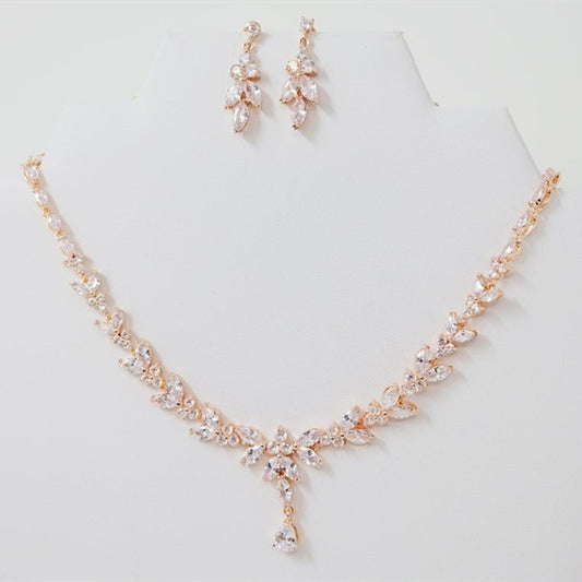 Elegant Zircon Necklace and Drop Earrings Jewelry Set for Women