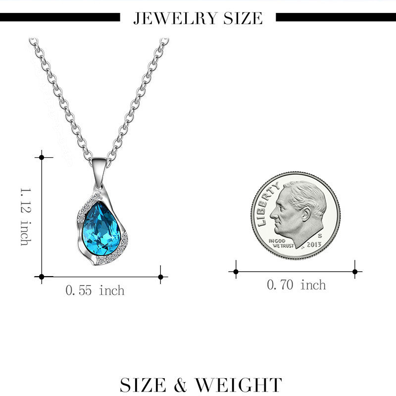 Elegant Teardrop Gemstone Pendant and Blue Zircon Earrings with Silver Necklace