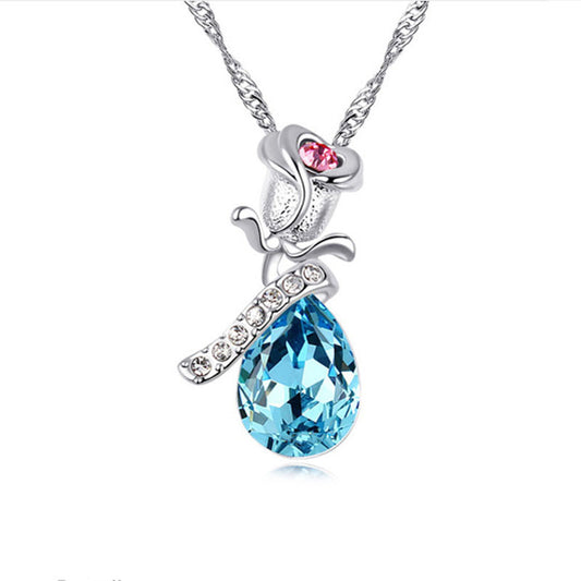 Enamored Rose Crystal Pendant Necklace Set