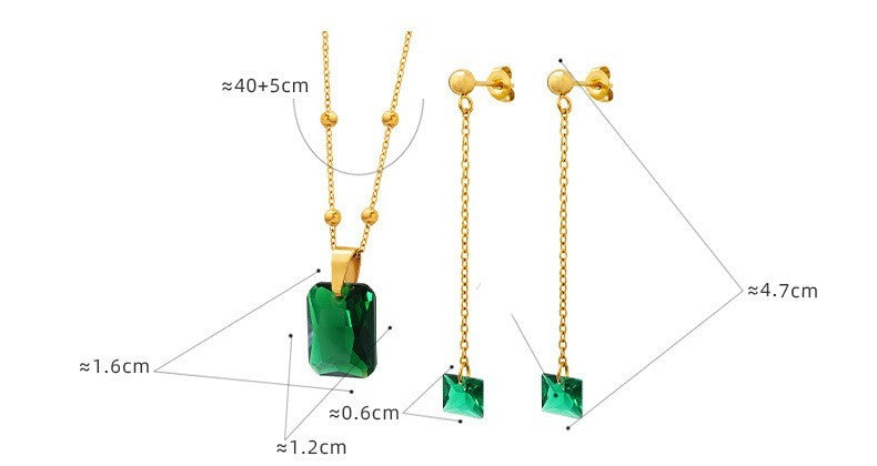 Emerald Zircon Pendant Necklace & Green Zircon Jewelry Set