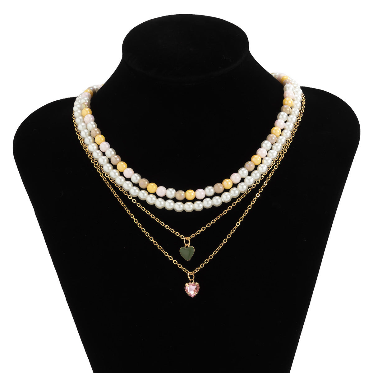 Dainty Pearl and Heart Pendant Multilayer Necklace Set