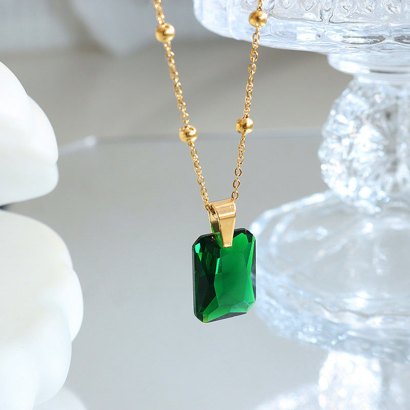 Emerald Zircon Pendant Necklace & Green Zircon Jewelry Set