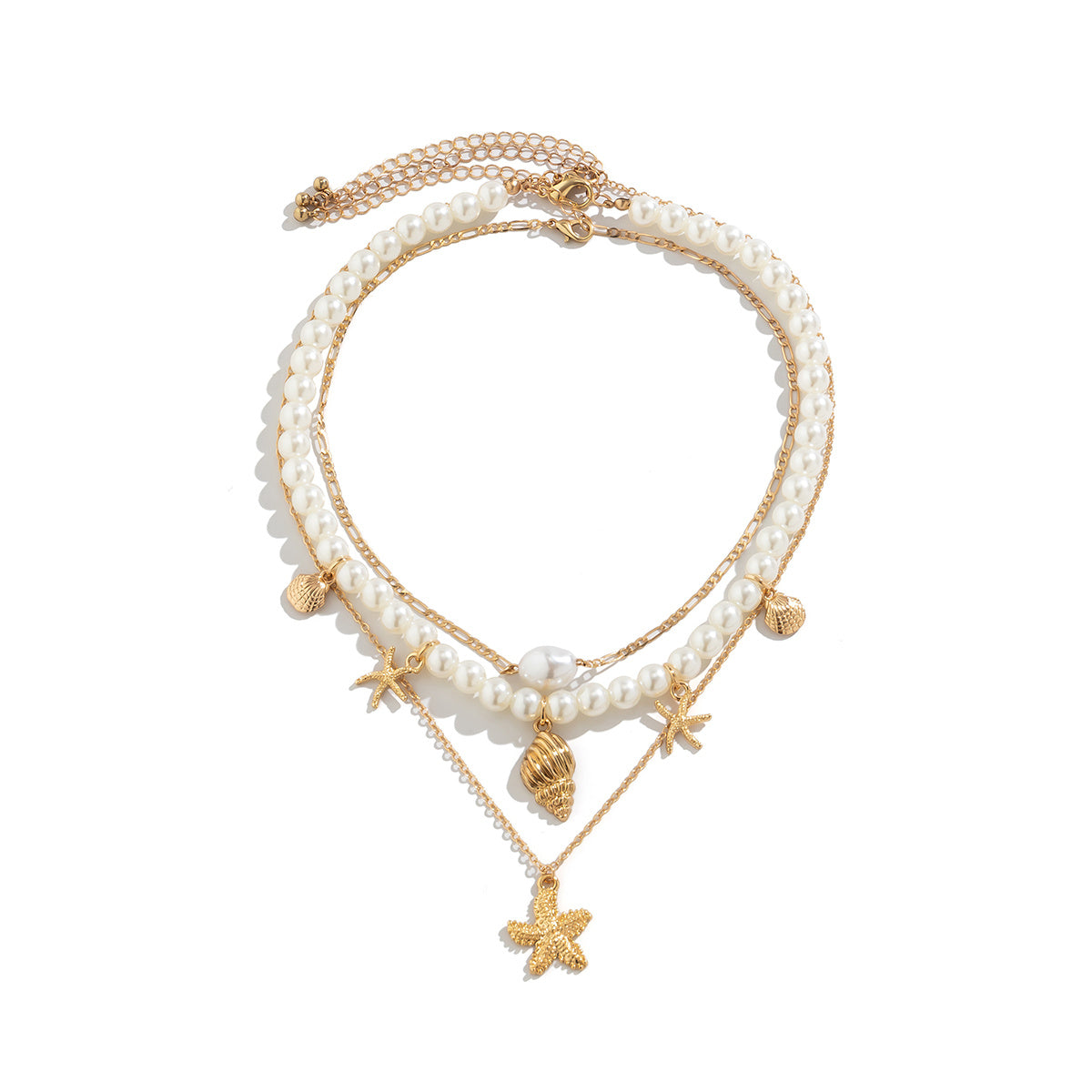 3-piece Set Of Starfish Shell Pearl Necklace