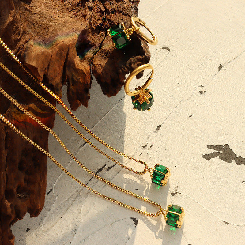 Green Zircon Necklace and Earrings