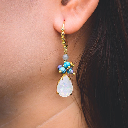 European And American Popular Accessories Drop-shaped Opal Earrings Fashion Natural Stone