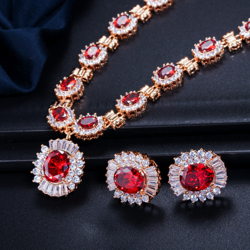 Elegant Luxury Retro Necklace and Earrings Set with Sparkling Zircon Stones