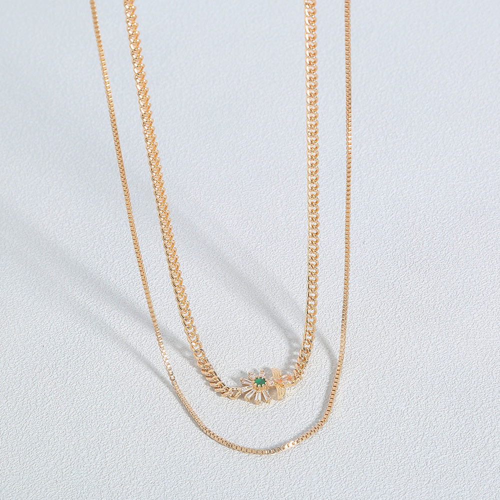 Butterfly Zircon Multilayer Necklace with Natural Gemstones