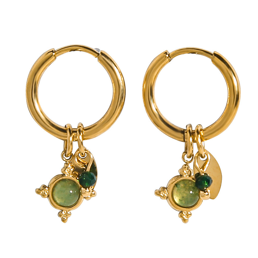 Aventurine Natural Stone Pendant 18K Gold Plated Earrings