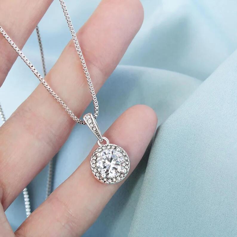 Personalized Necklace with Round Zircon Pendant in Luxury Gift Box