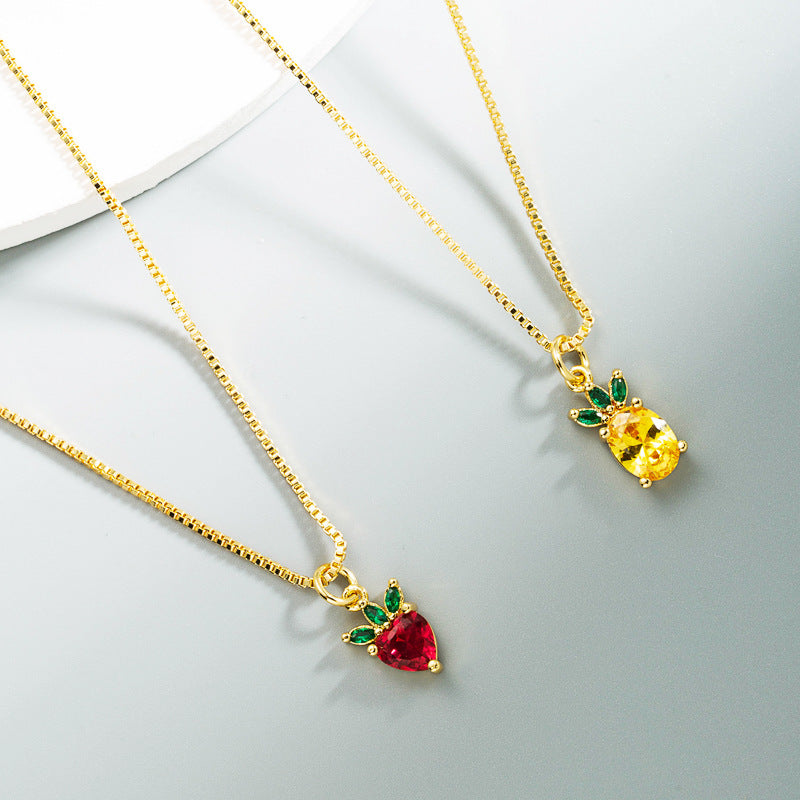 Strawberry & Pineapple Zircon Earrings and Necklace Fresh Fruit