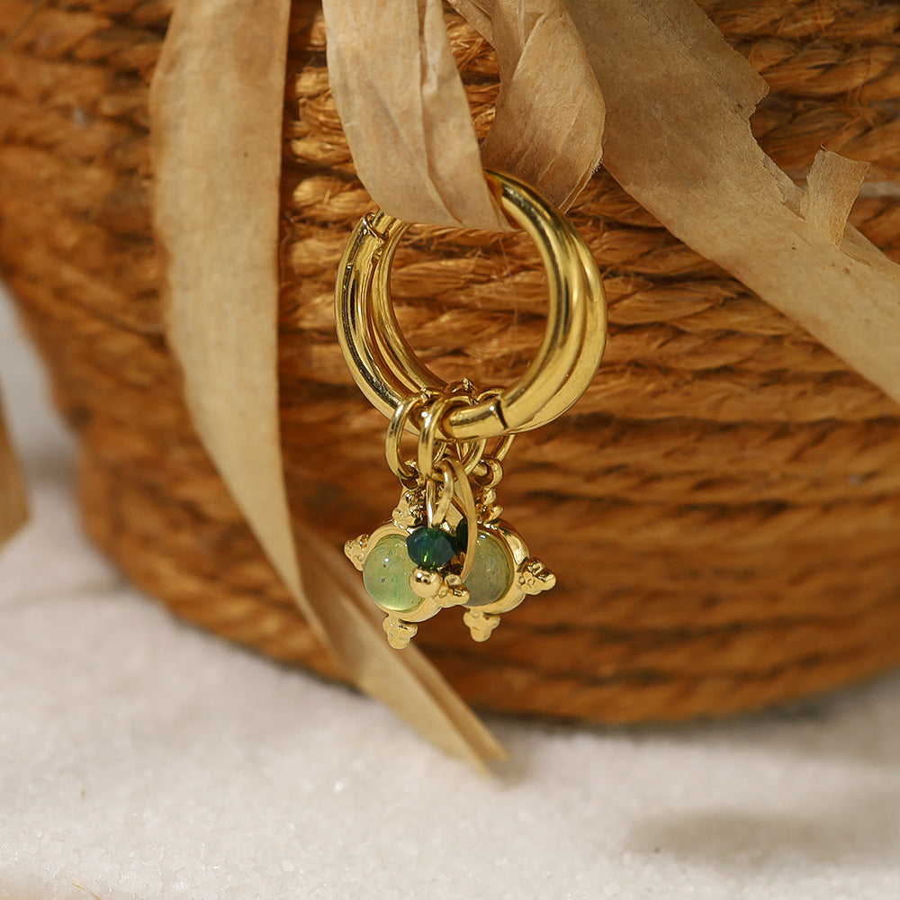 Aventurine Natural Stone Pendant 18K Gold Plated Earrings