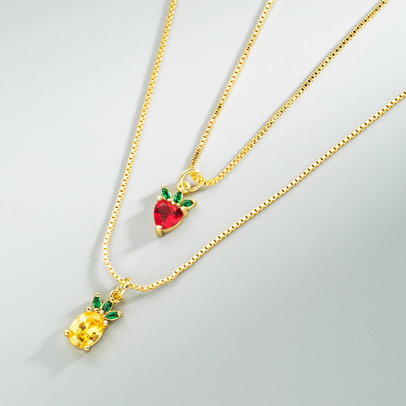 Strawberry & Pineapple Zircon Earrings and Necklace Fresh Fruit