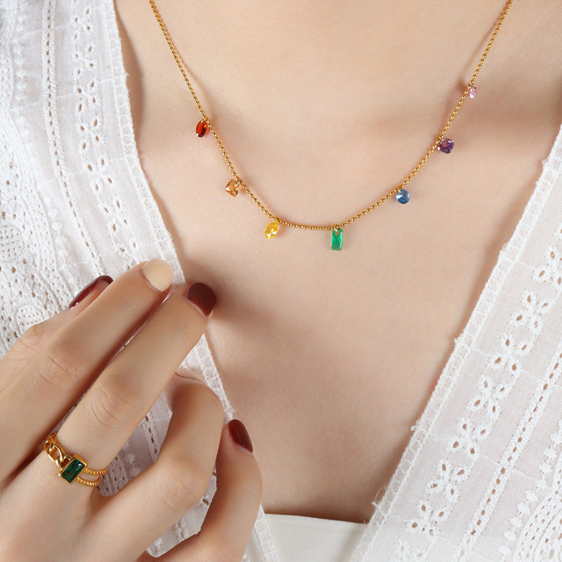 Elegant Rainbow Zircon Stones Jewelry Set – Minimalistic Charm