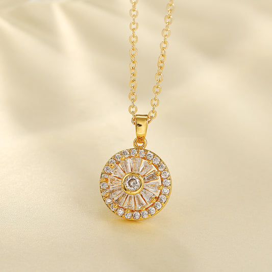 Necklace with Elegant Micro Set Zircon Sunburst Pendant for Daily Wear