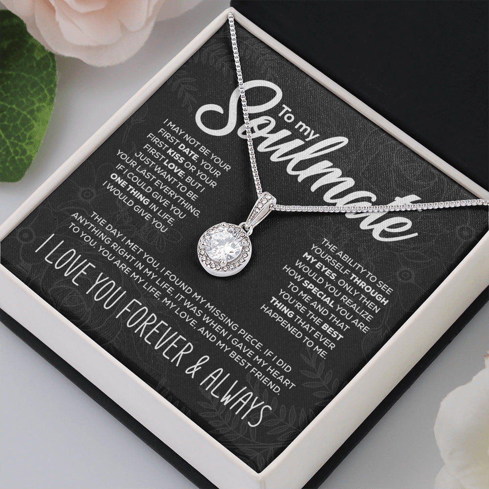 Personalized Necklace with Round Zircon Pendant in Luxury Gift Box