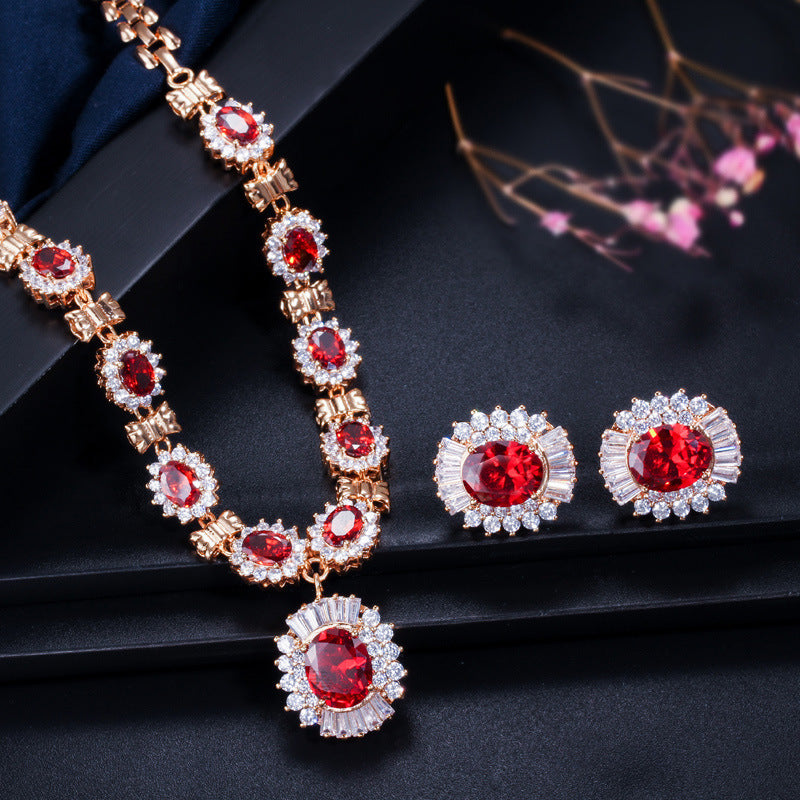 Elegant Luxury Retro Necklace and Earrings Set with Sparkling Zircon Stones