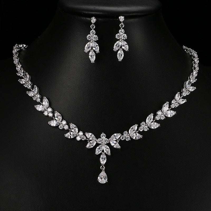 Elegant Zircon Necklace and Drop Earrings Jewelry Set for Women