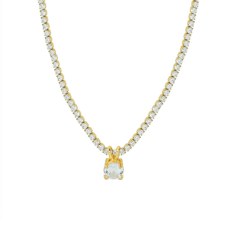 Luxurious Geometric Necklace with Zircon Pendant