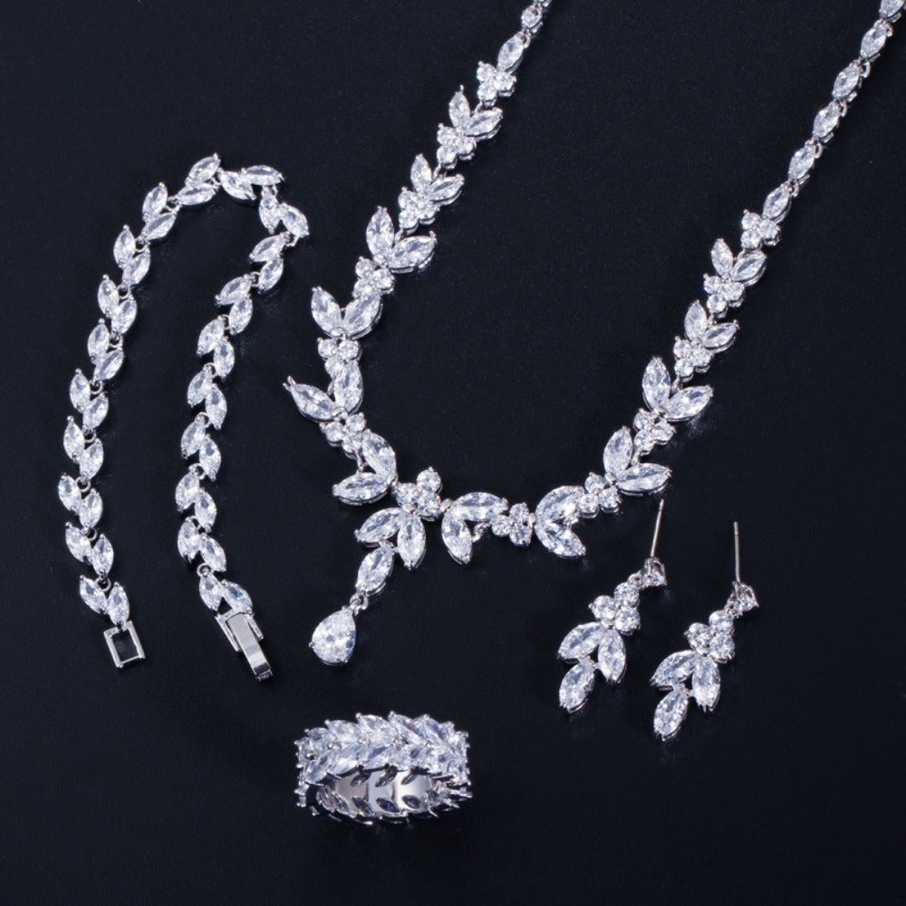 Elegant Zircon Necklace and Drop Earrings Jewelry Set for Women