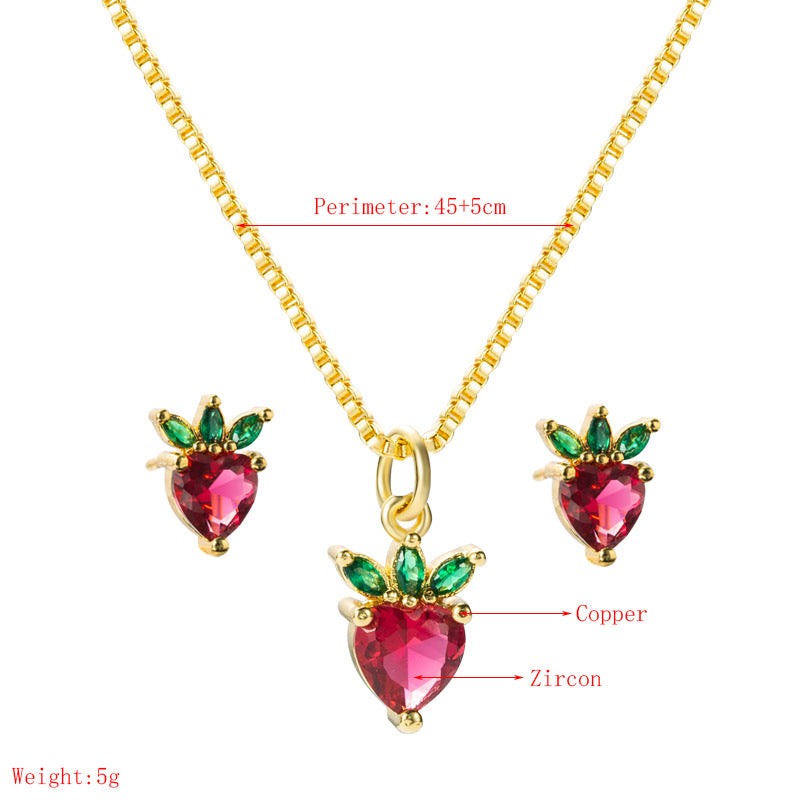 Strawberry & Pineapple Zircon Earrings and Necklace Fresh Fruit