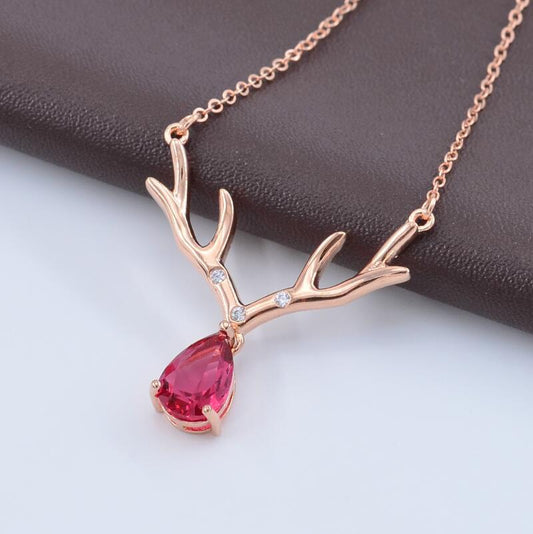 Zircon Antler Necklace with Teardrop Zircon Pendant