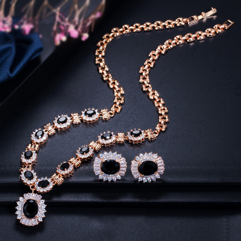 Elegant Luxury Retro Necklace and Earrings Set with Sparkling Zircon Stones