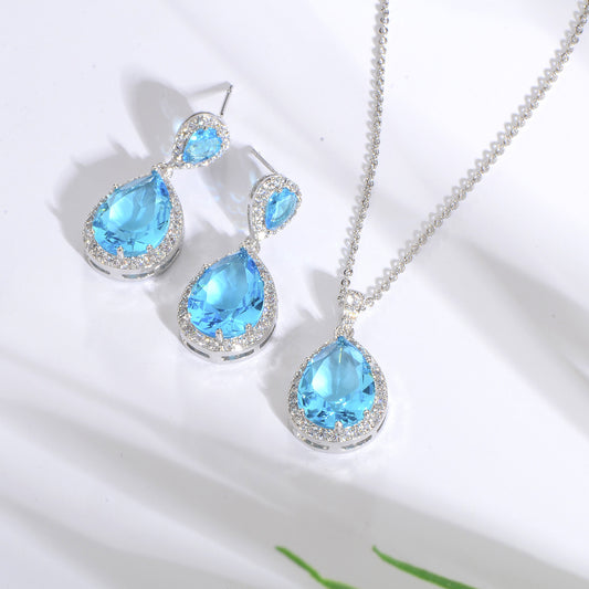 Collier en forme de goutte d'eau en zircon brillant et grand pour les oreilles, bijoux de mariage simples et gracieux