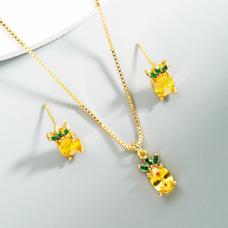 Strawberry & Pineapple Zircon Earrings and Necklace Fresh Fruit