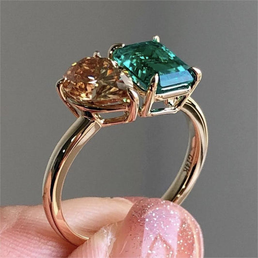 Double Main Stone Women's Simple All-match Inlaid Zircon Ring