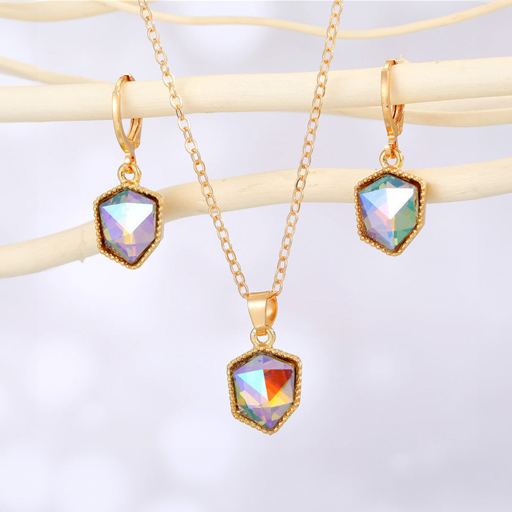 Elite Fashion Resin Crystal Pendant Necklace and Earring Set for Women