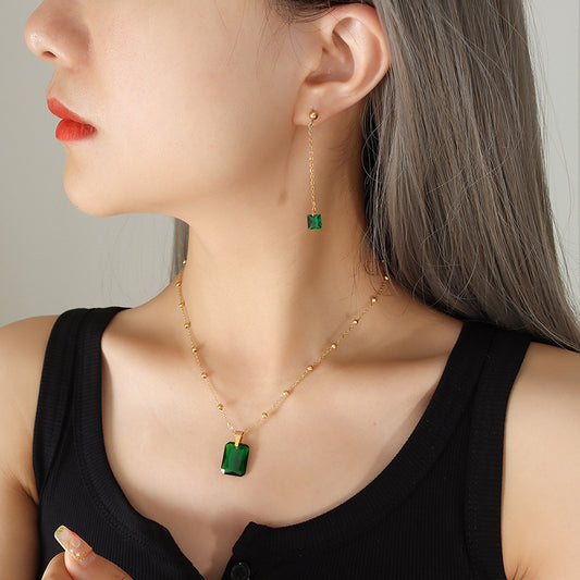 Emerald Zircon Pendant Necklace & Green Zircon Jewelry Set