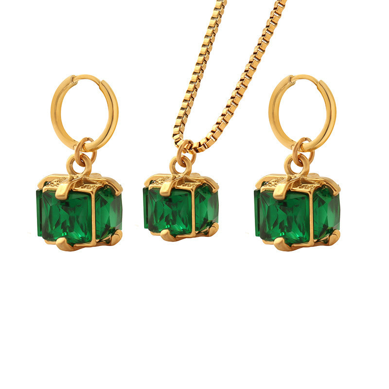 Green Zircon Necklace and Earrings