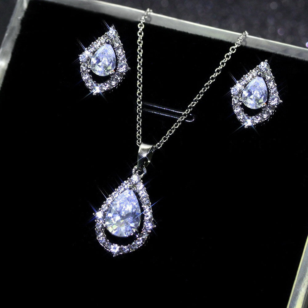 Sea Blue Zircon Stones Wedding Necklace Set with Earrings