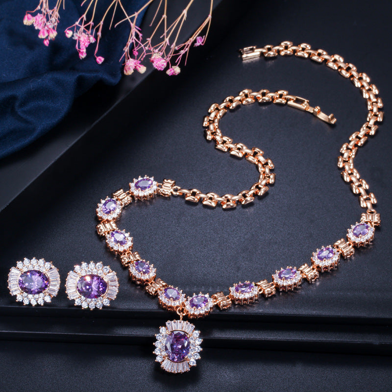 Elegant Luxury Retro Necklace and Earrings Set with Sparkling Zircon Stones