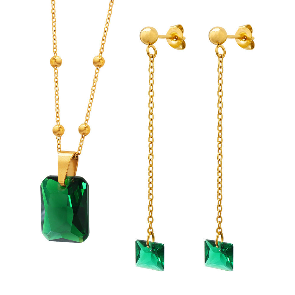 Emerald Zircon Pendant Necklace & Green Zircon Jewelry Set