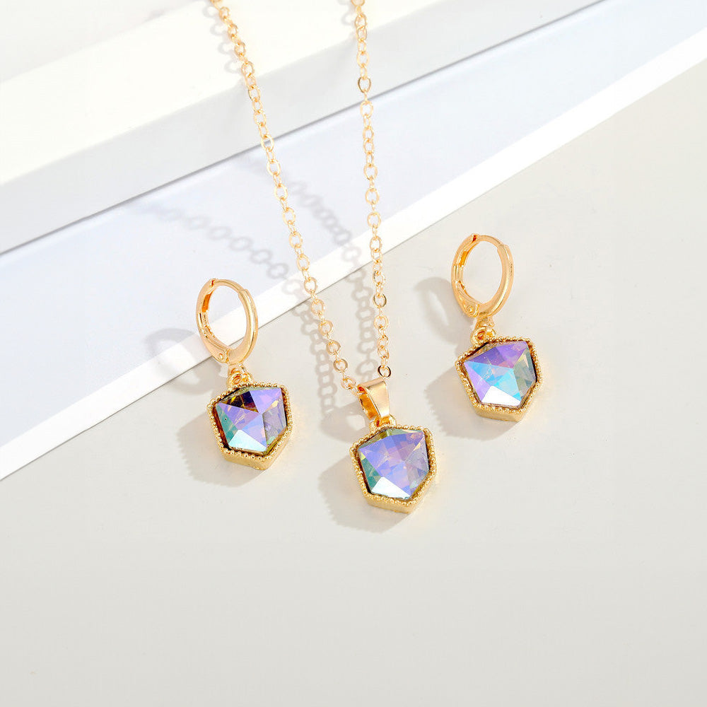 Elite Fashion Resin Crystal Pendant Necklace and Earring Set for Women