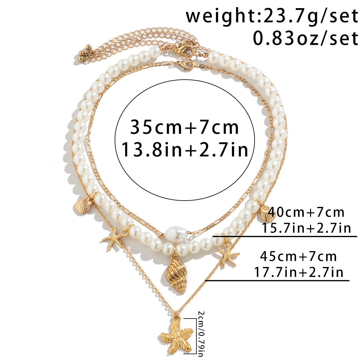 3-piece Set Of Starfish Shell Pearl Necklace