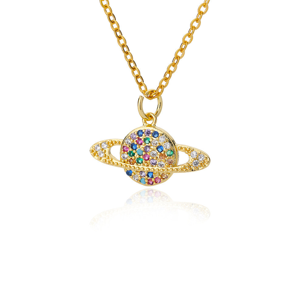 Micro-Set Zircon Necklace – Cosmic Multicolored Jewelry with Gold Finish