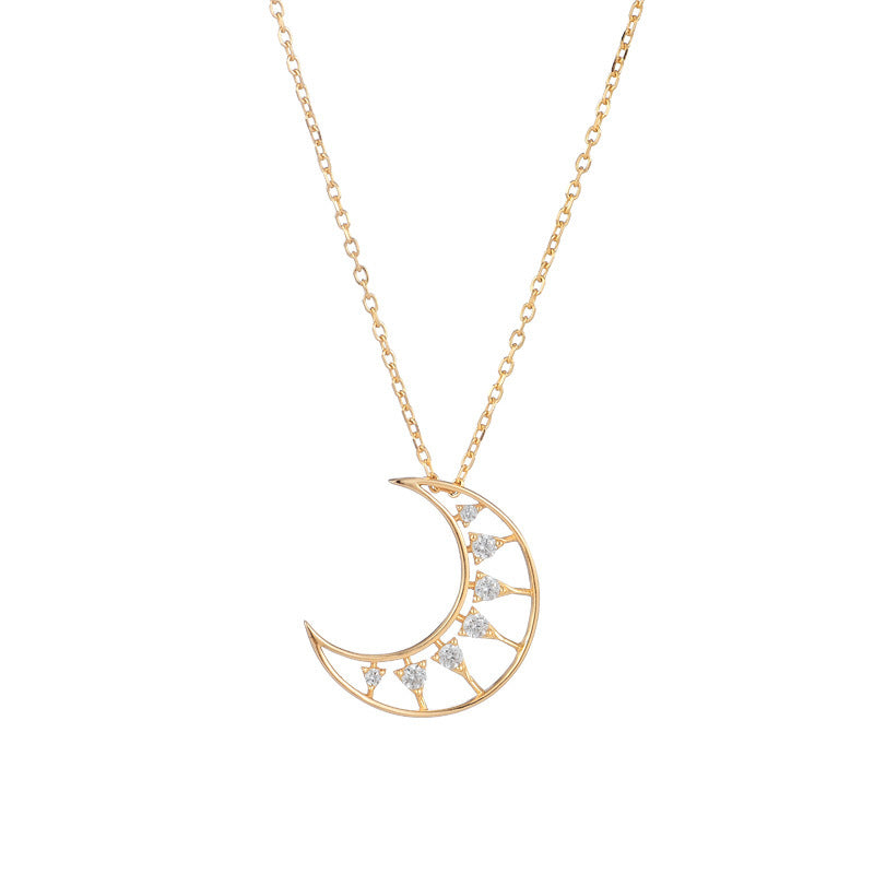 Moon Goddess Jewelry Set: White Zircon Necklace & Crescent Moon Earrings