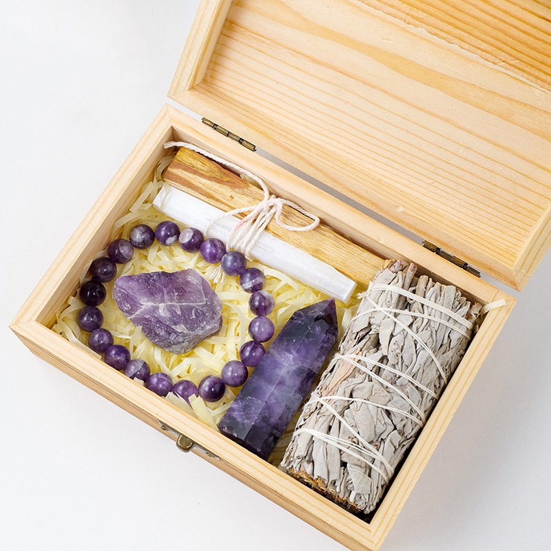 Natural Crystal Amethyst Gift Box  Souvenir