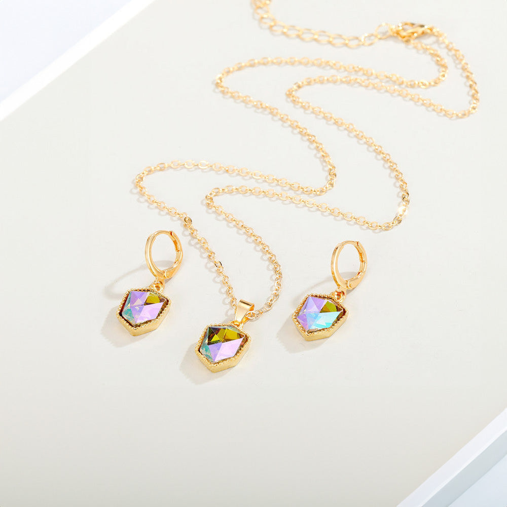 Elite Fashion Resin Crystal Pendant Necklace and Earring Set for Women